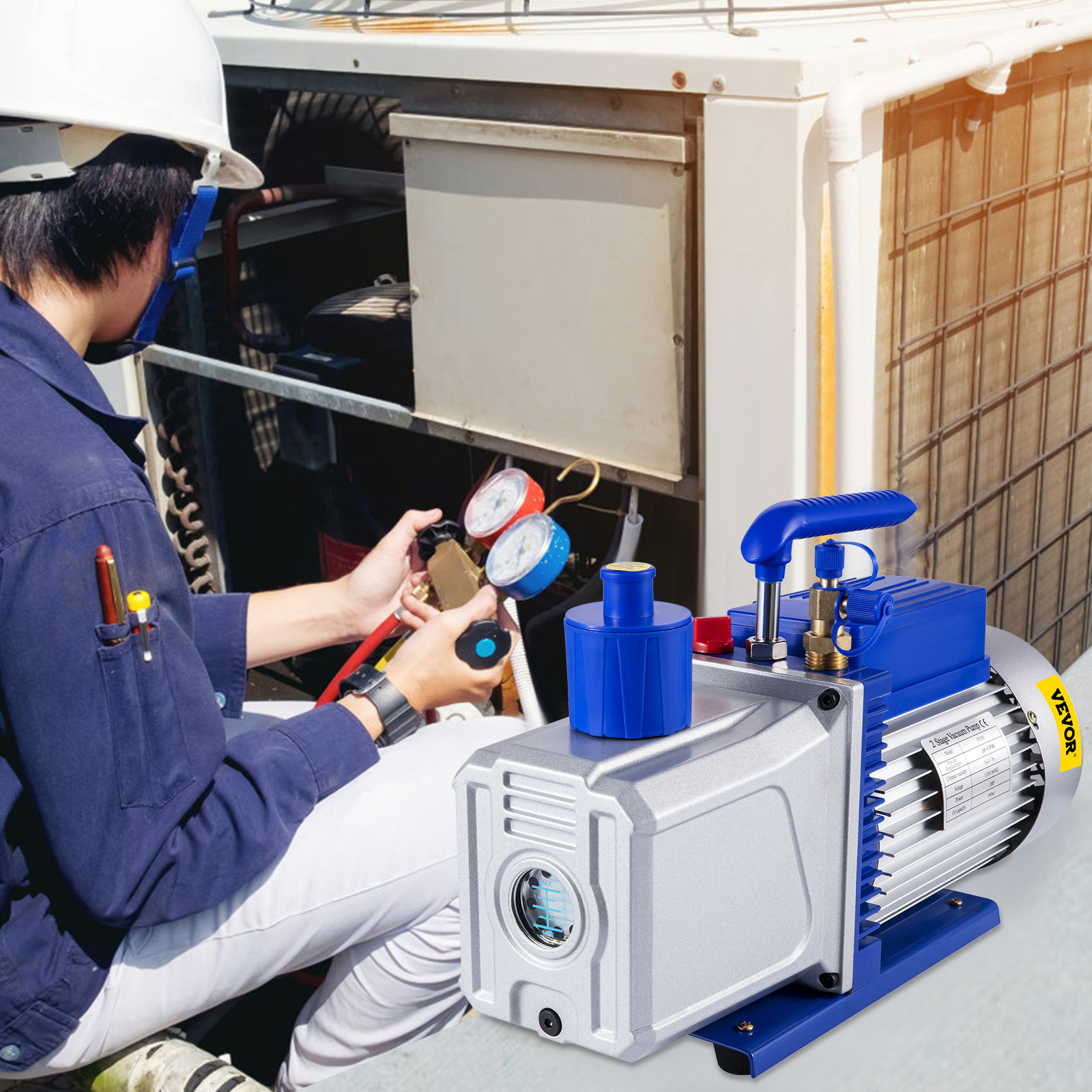 9 CFM 1 HP Rotary 2 Stage Vacuum Pump Refrigerant Gauges Tools Air Condition - Picture 94 of 110
