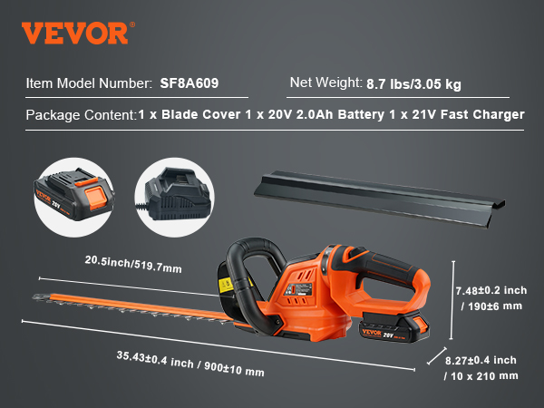 VEVOR 20V Cordless Hedge Trimmer, 18 inch Double-edged Steel Blade, Hedge  Trimmer Kit 20V Battery, Fast Charger, and Blade Cover Included, 180°  Rotating Head