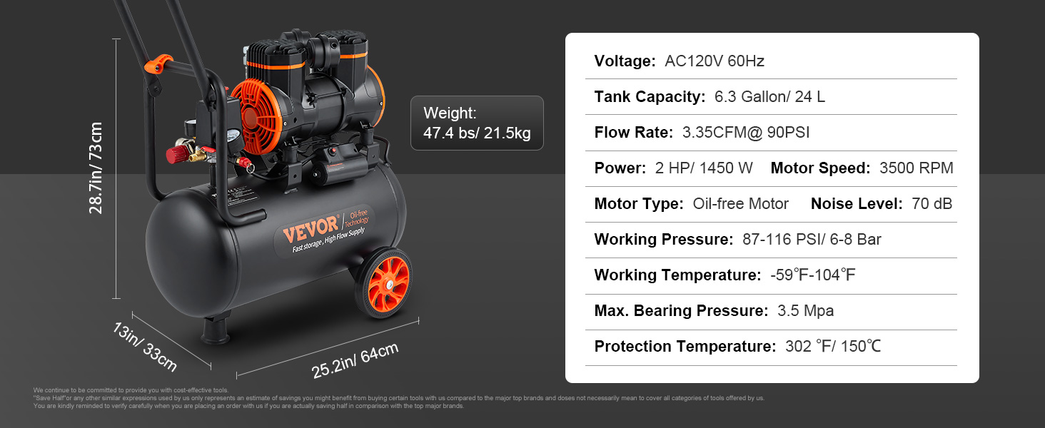 Air Compressor,6.3 Gallon,3.35 CFM@ 90PSI