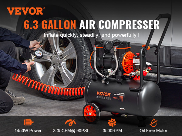 6.3 gal. 1 HP Ultra Quiet and Oil-Free Steel Tank Air Compressor