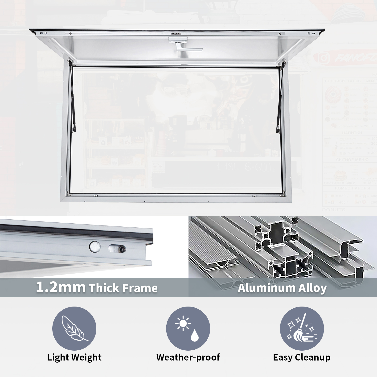 VEVOR Concession Window 36 x 24 Inch, Concession Stand Serving Window Door with Double-Point Fork Lock, Concession Awning Door Up to 85 degrees for Food Trucks, Glass Not Included