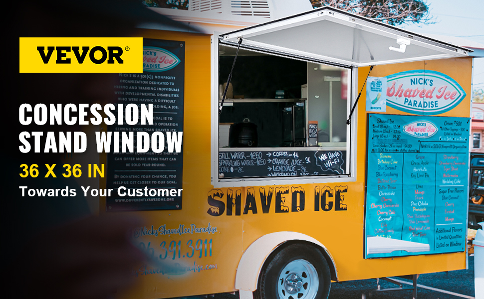 VEVOR Concession Window 36 x 36 Inch, Concession Stand Serving Window Door with Double-Point Fork Lock, Concession Awning Door Up to 85 degrees for Food Trucks, Glass Not Included