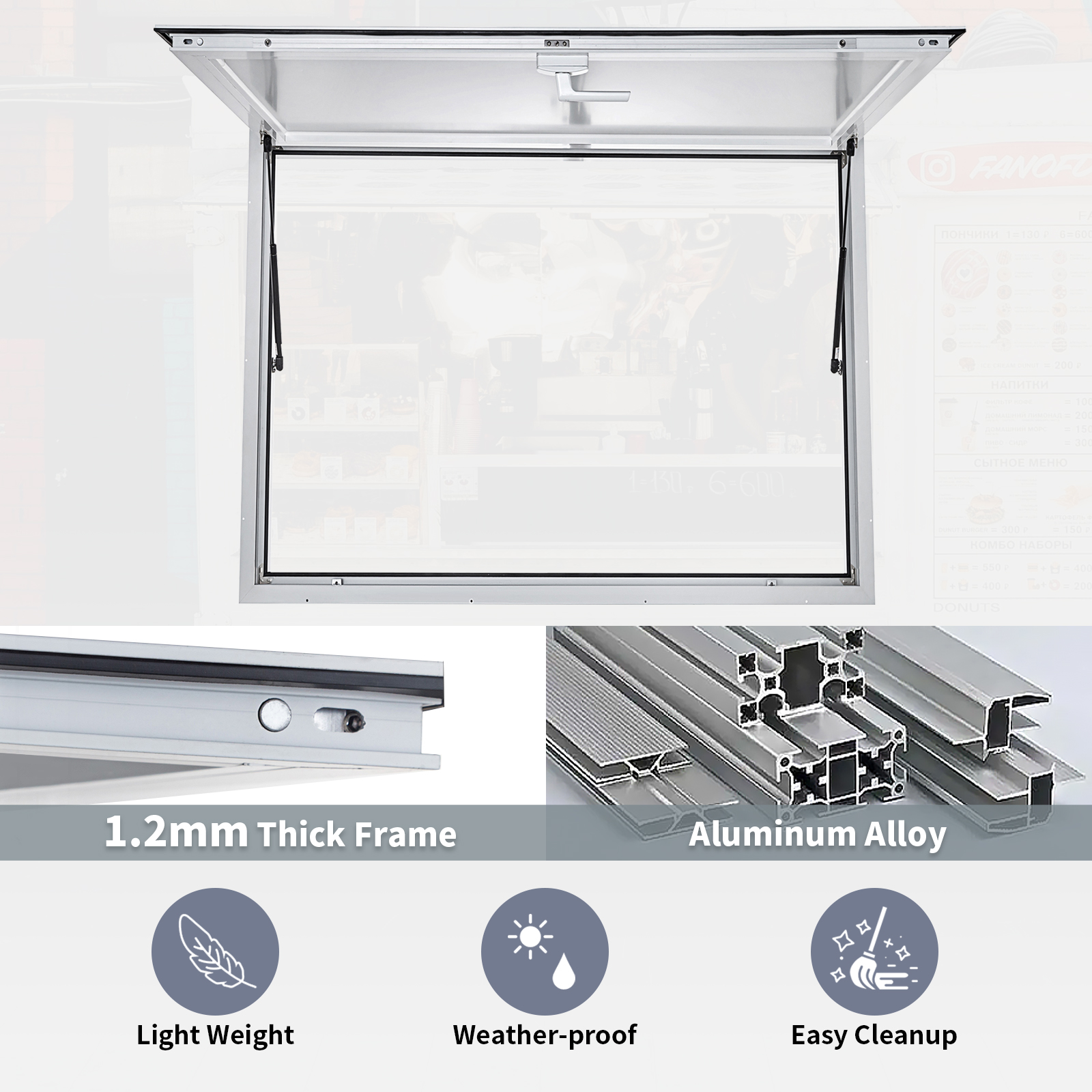 VEVOR Concession Window 36 x 36 Inch, Concession Stand Serving Window Door with Double-Point Fork Lock, Concession Awning Door Up to 85 degrees for Food Trucks, Glass Not Included