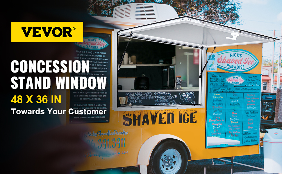 VEVOR Concession Window 48 x 36 Inch, Concession Stand Serving Window Door with Double-Point Fork Lock, Concession Awning Door Up to 85 degrees for Food Trucks, Glass Not Included