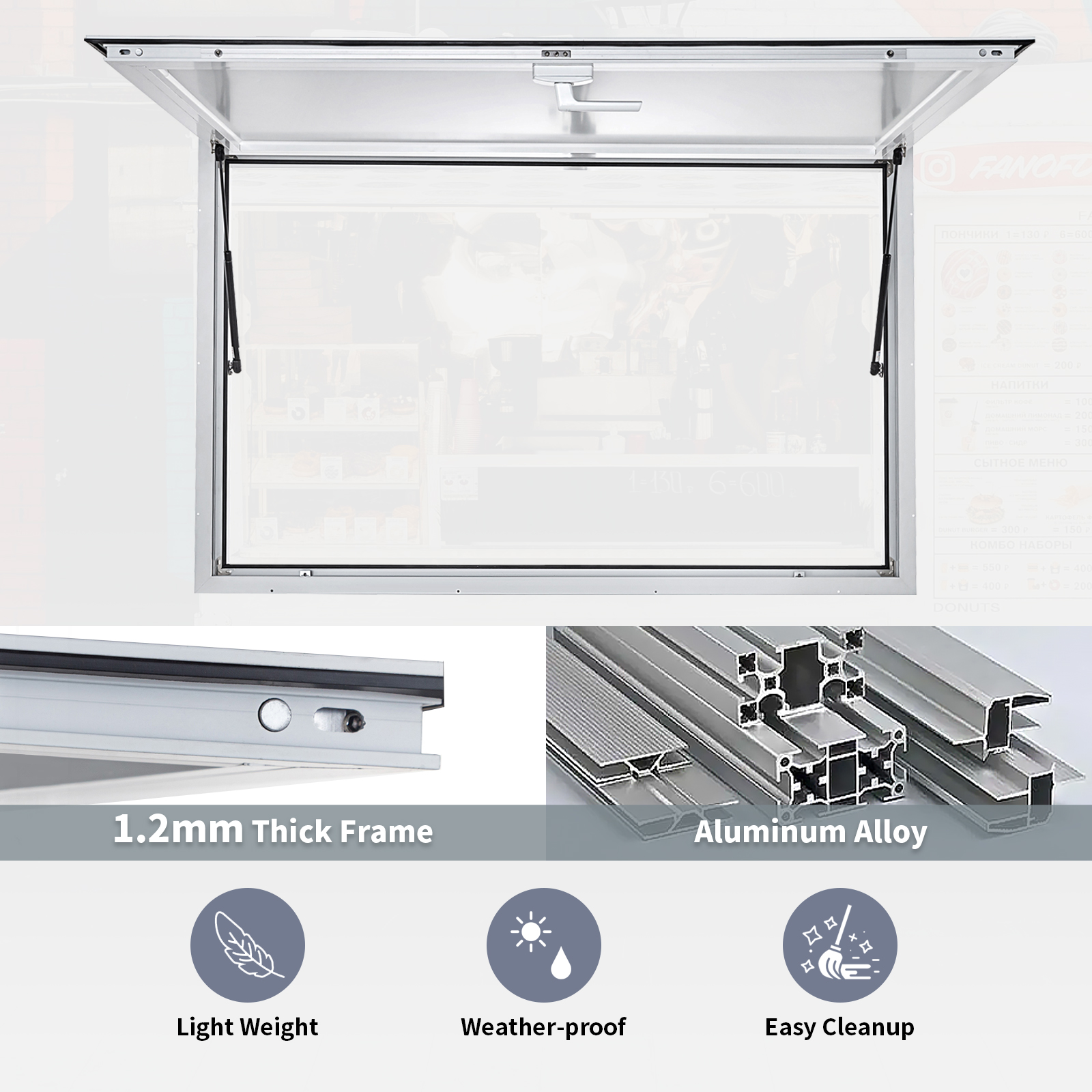 VEVOR Concession Window 48 x 36 Inch, Concession Stand Serving Window Door with Double-Point Fork Lock, Concession Awning Door Up to 85 degrees for Food Trucks, Glass Not Included