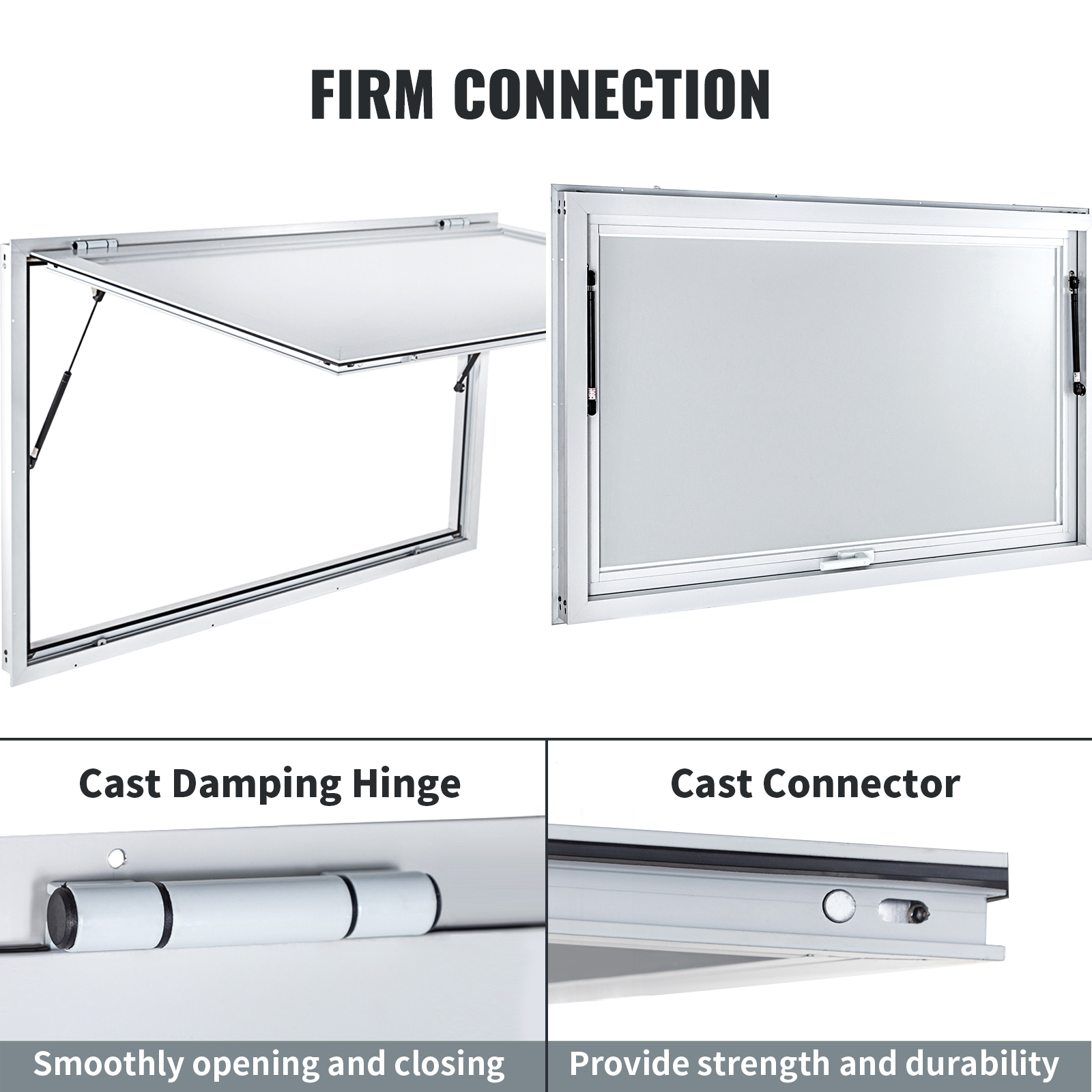VEVOR Concession Window 48 x 36 Inch, Concession Stand Serving Window Door with Double-Point Fork Lock, Concession Awning Door Up to 85 degrees for Food Trucks, Glass Not Included