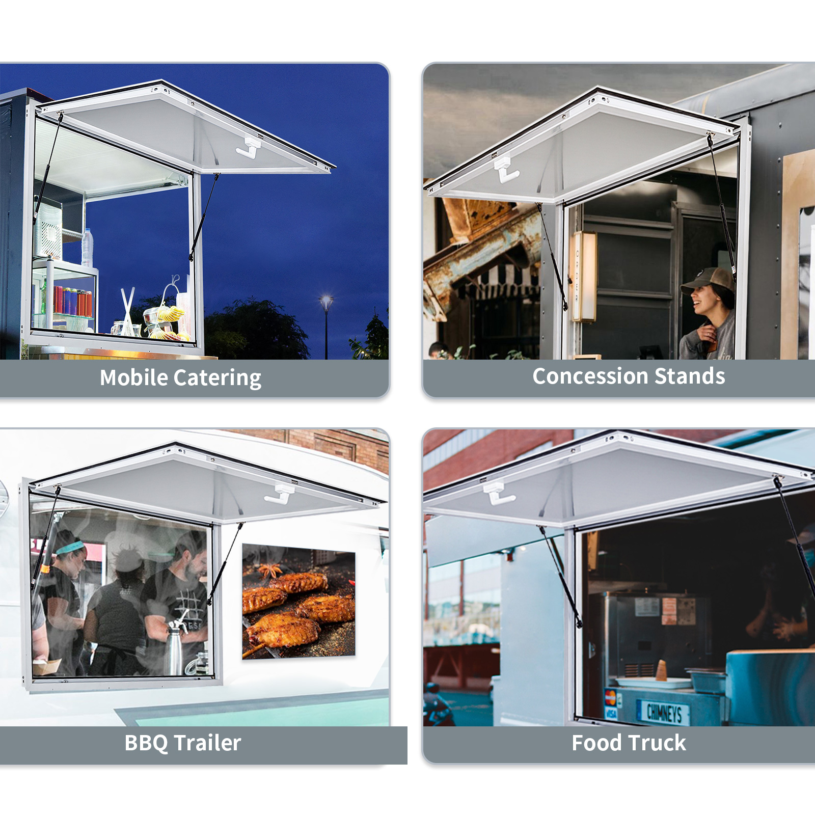VEVOR Concession Window 48 x 36 Inch, Concession Stand Serving Window Door with Double-Point Fork Lock, Concession Awning Door Up to 85 degrees for Food Trucks, Glass Not Included