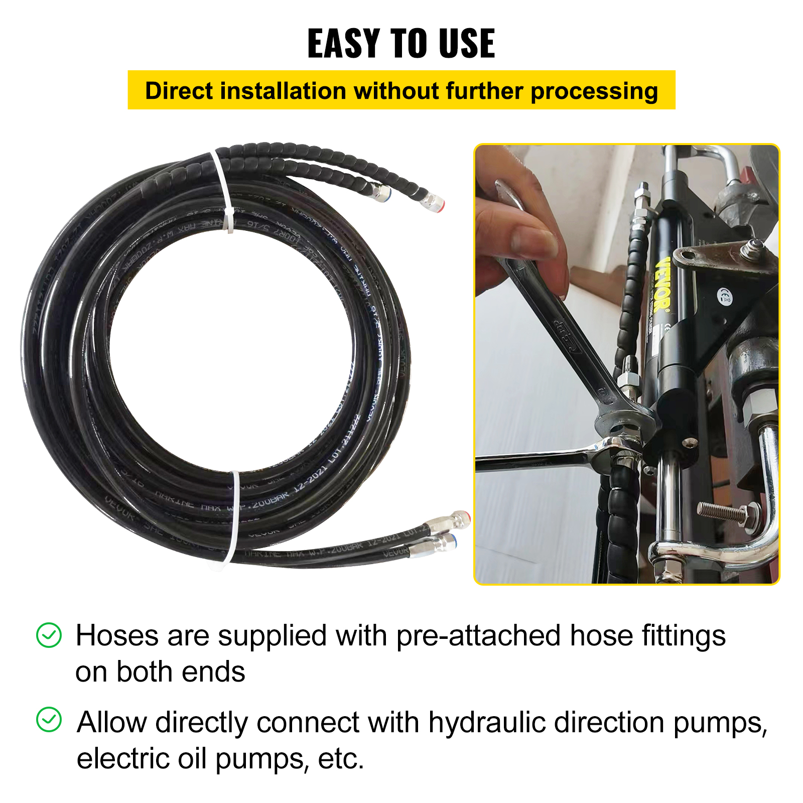 VEVOR Teleflex Marine HO5106 Hydraulic Outboard Steering Hose Kit 6ft