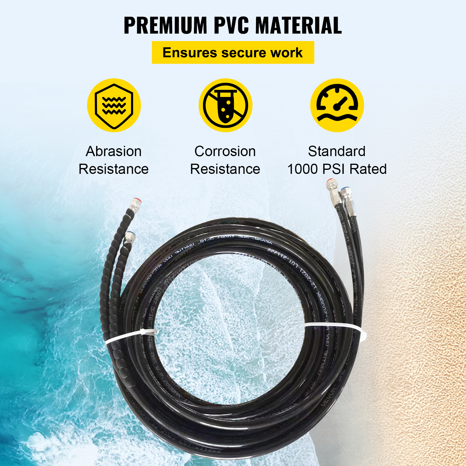 VEVOR Teleflex Marine HO5106 Hydraulic Outboard Steering Hose Kit 6ft