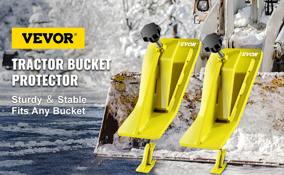 VEVOR Tractor Bucket Protector, 2pcs Ski Edge Protector, 12" Long Turf Tamer Skid Protector, 4" Width, Heavy Duty Steel Bucket Attachment for Snow Leaves Removal, Spreading Gravel, Yellow