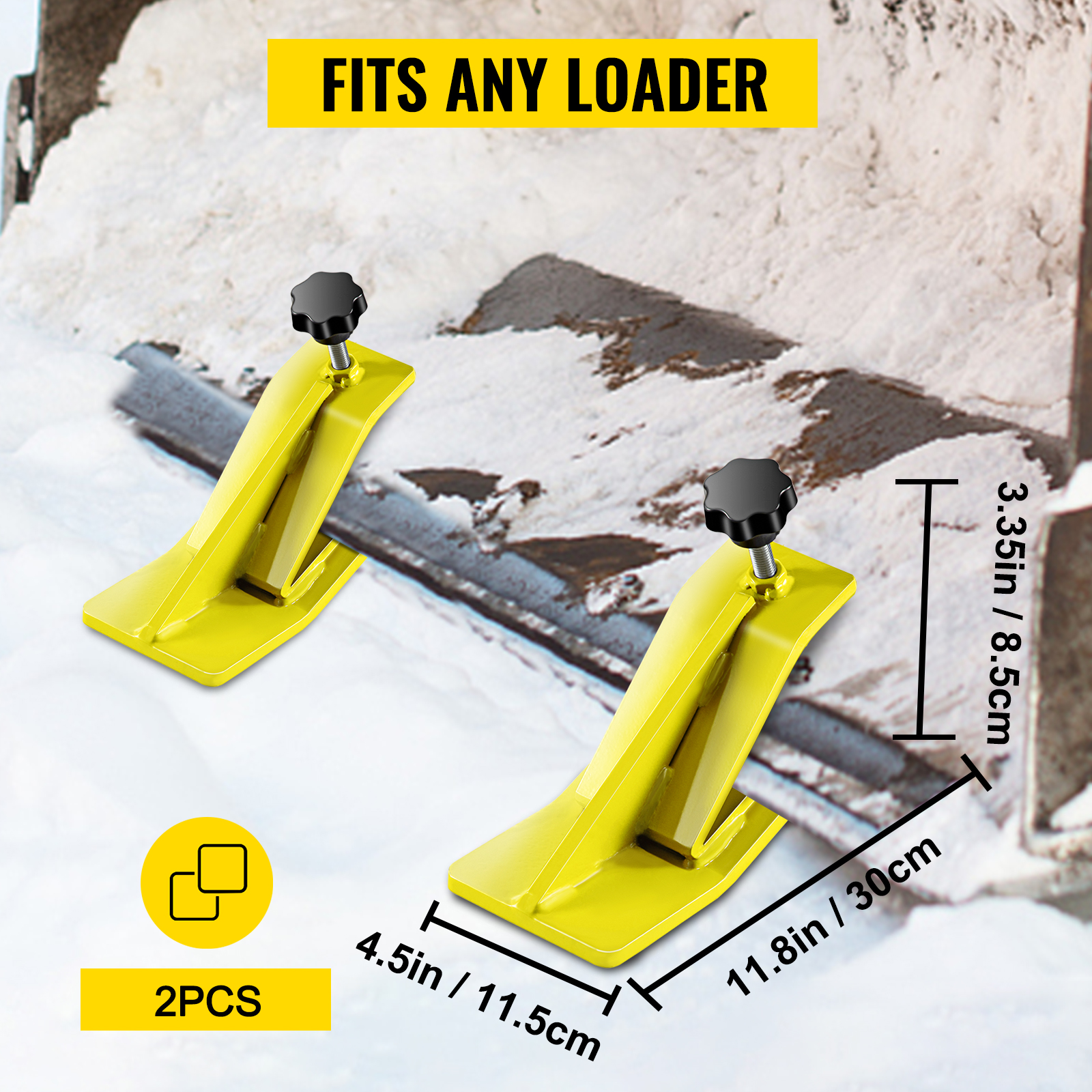 VEVOR Tractor Bucket Protector, 2pcs Ski Edge Protector, 12" Long Turf Tamer Skid Protector, 4" Width, Heavy Duty Steel Bucket Attachment for Snow Leaves Removal, Spreading Gravel, Yellow