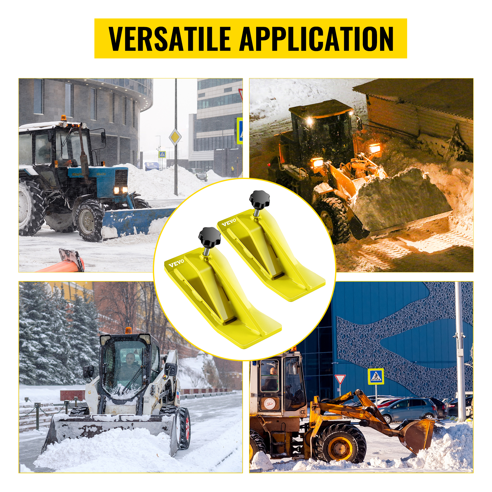 VEVOR Tractor Bucket Protector, 2pcs Ski Edge Protector, 12" Long Turf Tamer Skid Protector, 4" Width, Heavy Duty Steel Bucket Attachment for Snow Leaves Removal, Spreading Gravel, Yellow