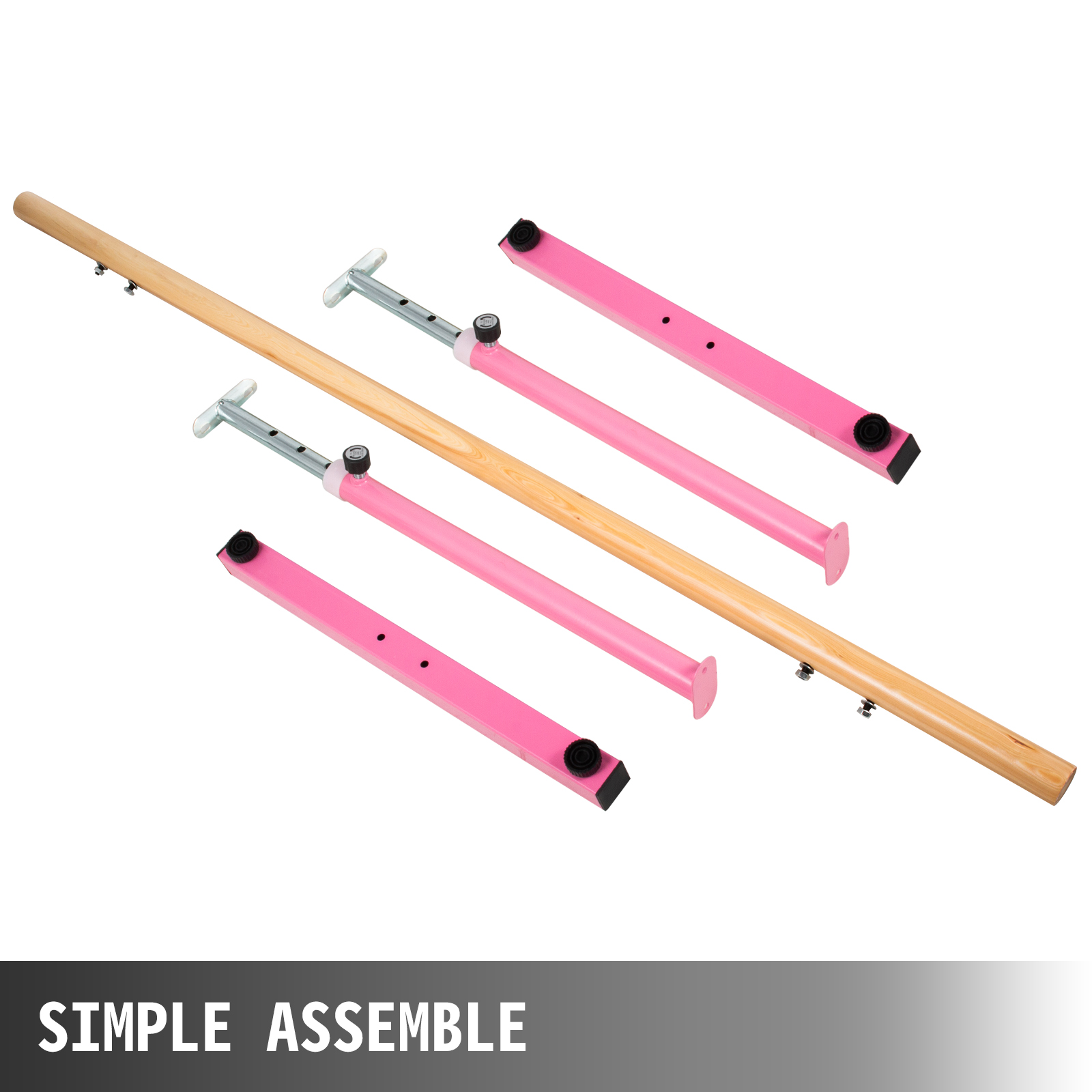VEVOR 6.5FT Length Double Ballet Barre,Portable Pink Dance Bar