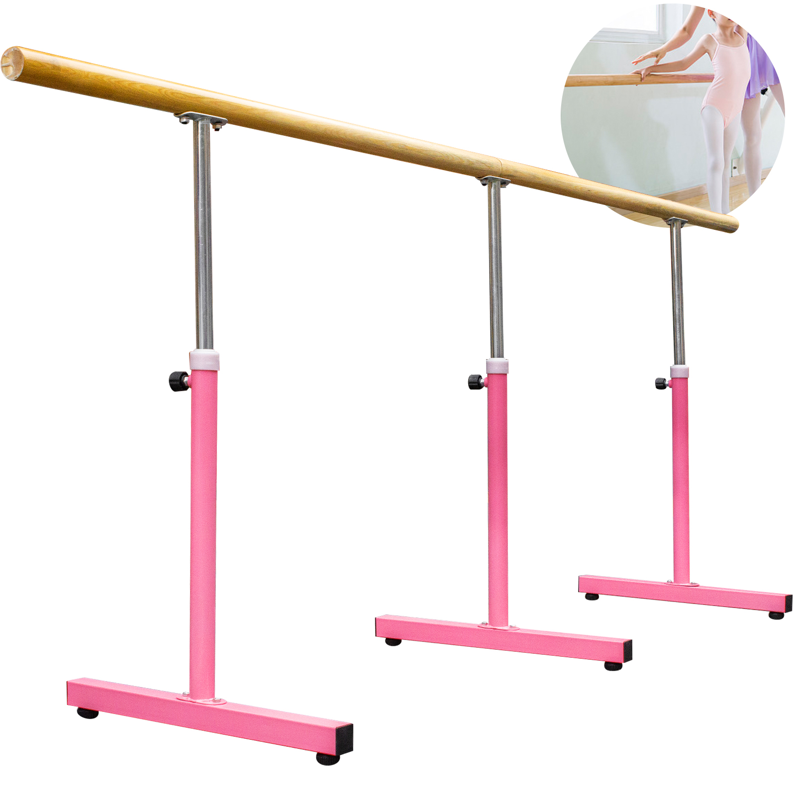 VEVOR 10FT Length Single Ballet Barre,Portable Pink Dance Bar