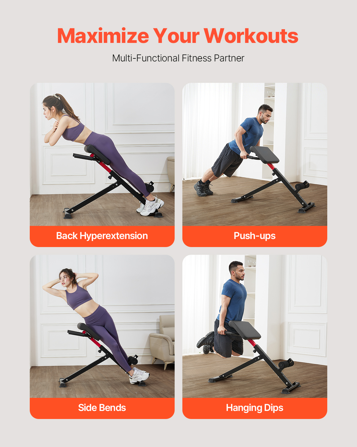 Roman Chair Back Extension Hyperextension Bench Multi-Function Adjustable Gym