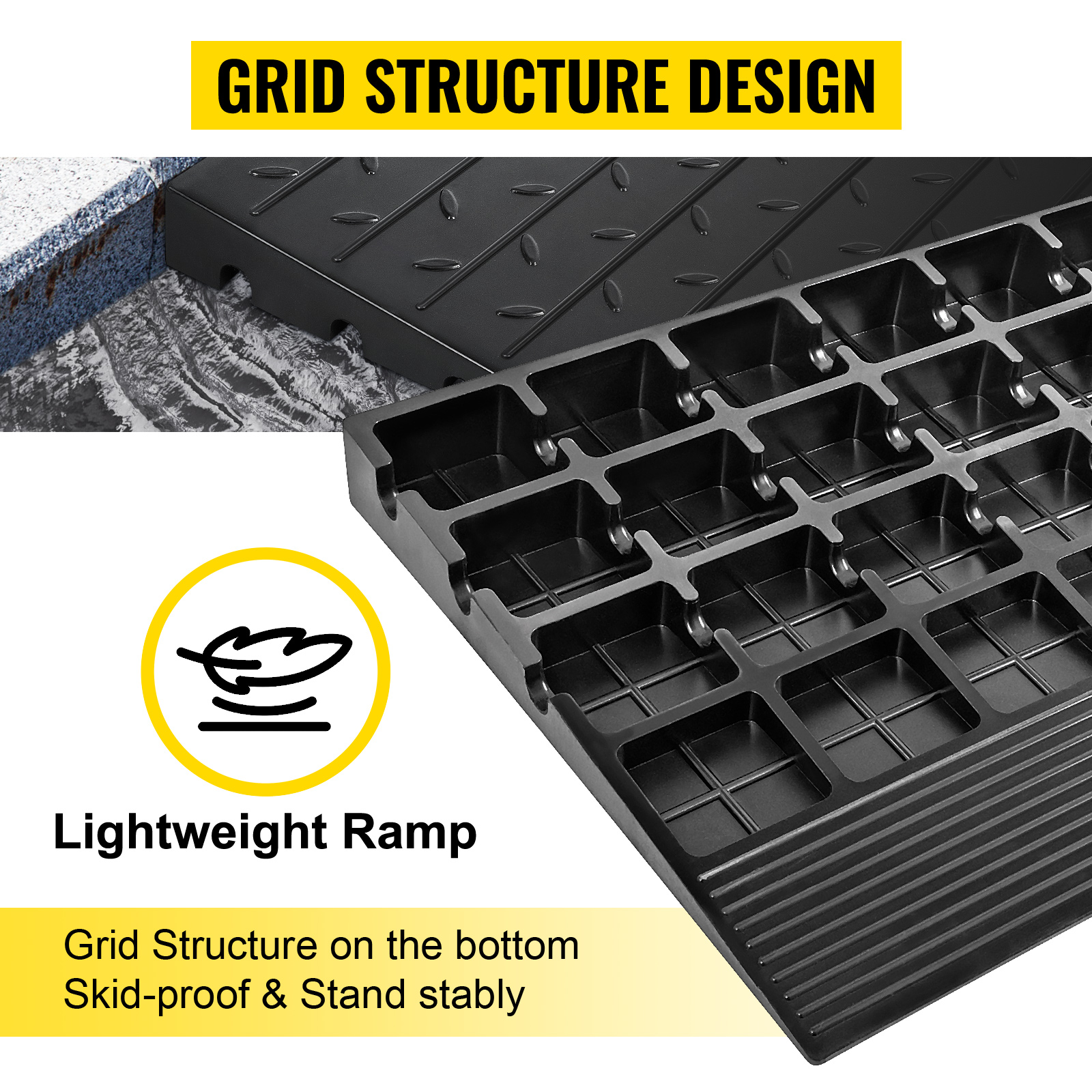 VEVOR Rubber Threshold Ramp, 2.6" Rise Threshold Ramp Doorway, 3 Channels Cord Cover Rubber Solid Threshold Ramp, Transitions Rubber Angled Entry Rated 2200Lbs Load Capacity for Wheelchair and Scooter