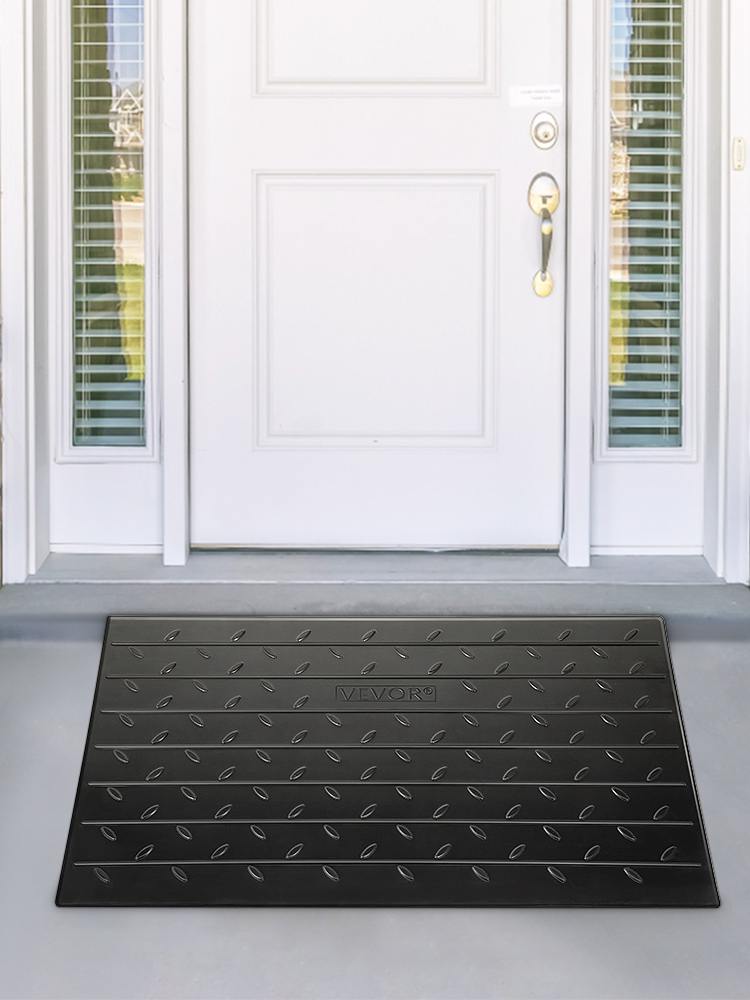 VEVOR Rubber Threshold Ramp, 2.6" Rise Threshold Ramp Doorway, 3 Channels Cord Cover Rubber Solid Threshold Ramp, Transitions Rubber Angled Entry Rated 2200Lbs Load Capacity for Wheelchair and Scooter