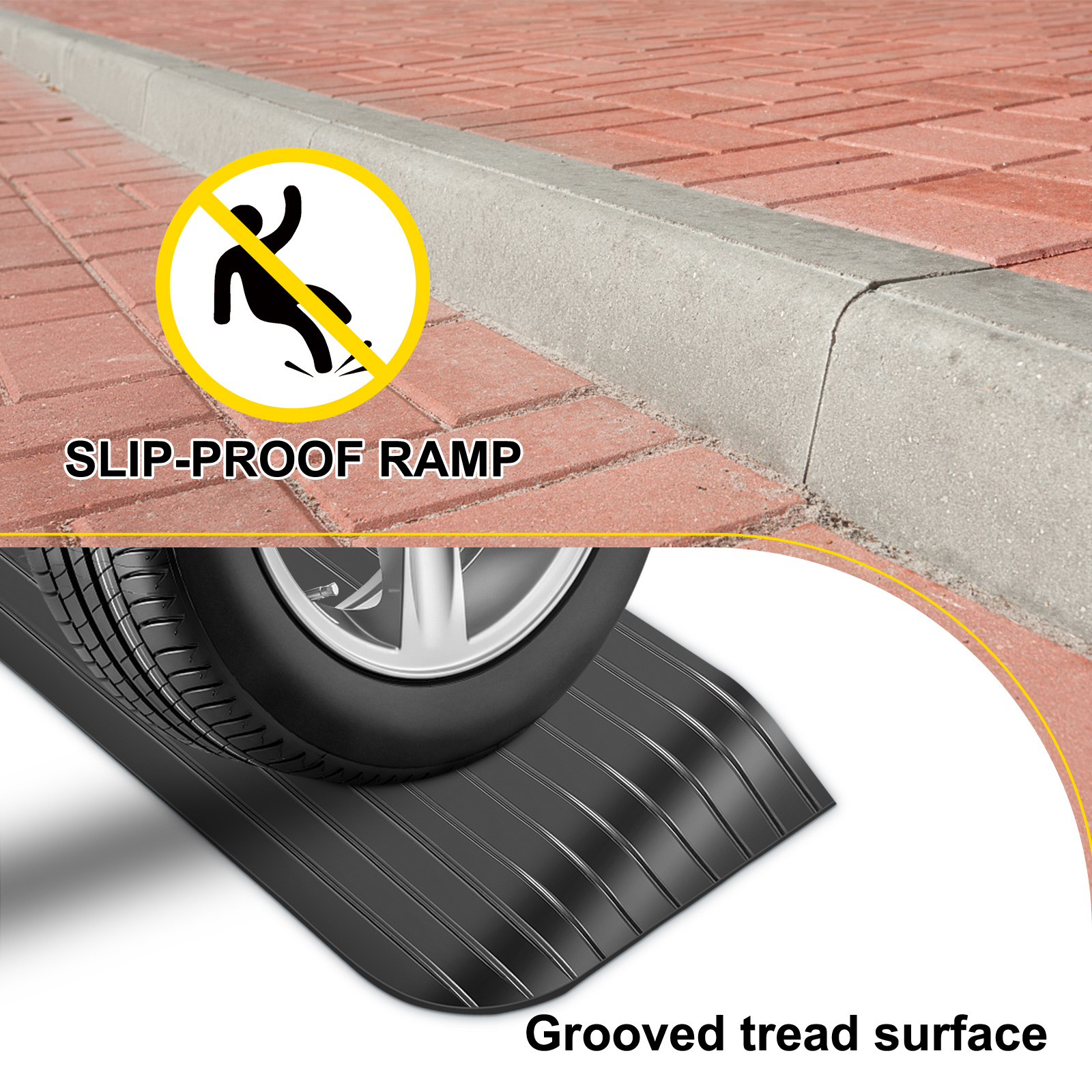 6 x 100 x 25 cm Rampa per bordo marciapiedi in fibra di gomma kit di fissaggio Bepco rampa di carico con rondelle integrate da avvitare 