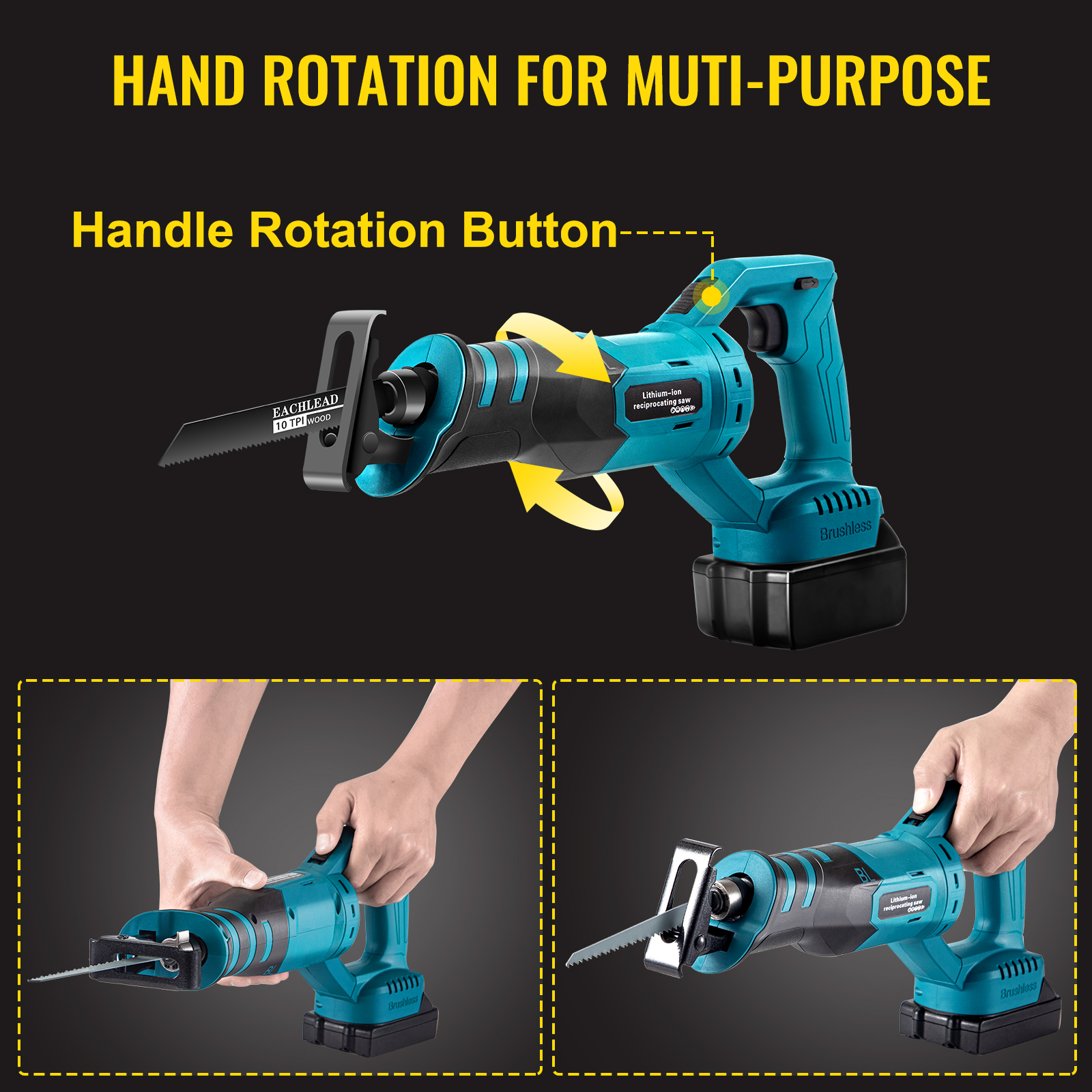 PIT Power Reciprocating Saw, 20V Cordless Reciprocating Saw with 2.0Ah  Batteries and Charger, 6 Saw Blades, Variable Speed, Battery Powered Saw  for