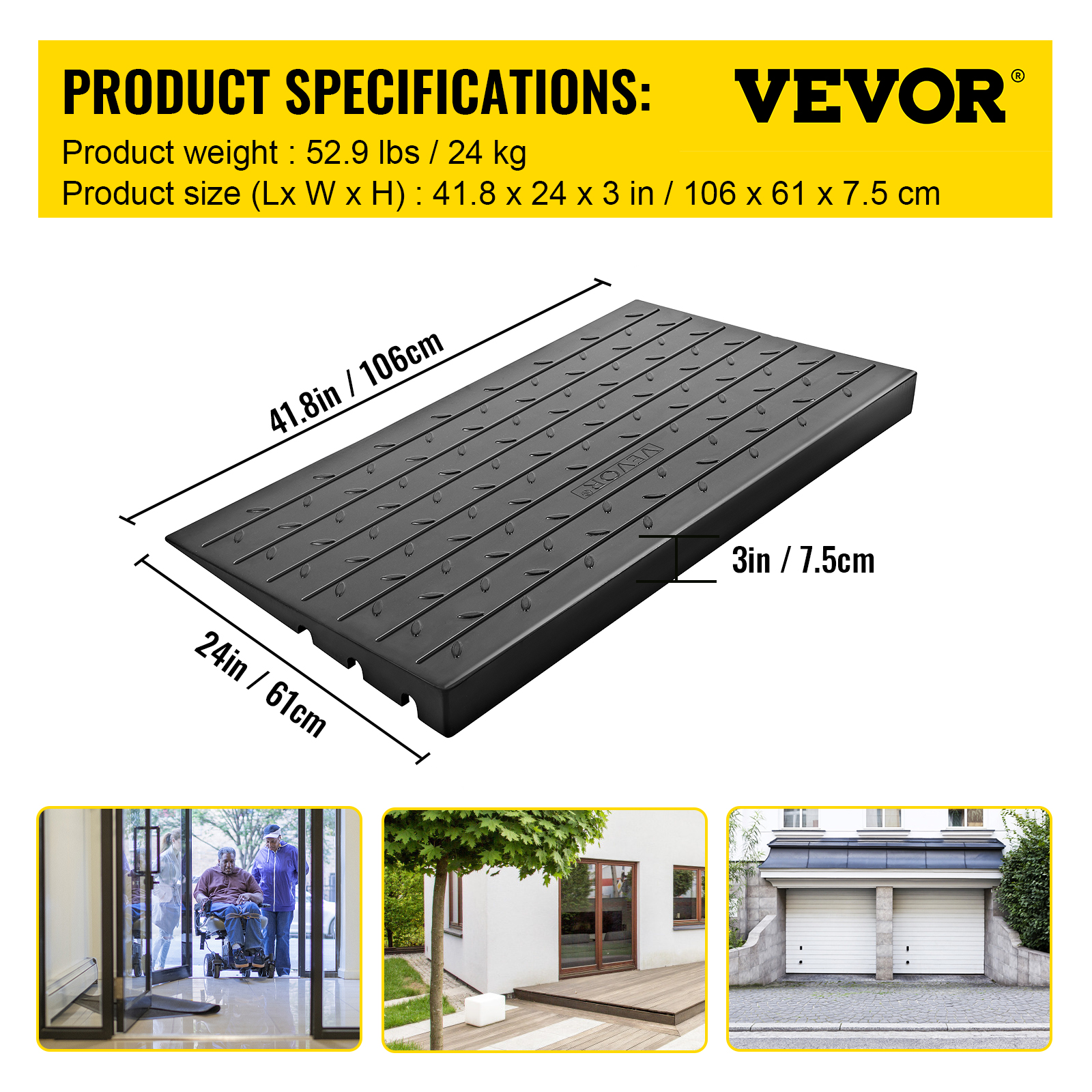 VEVOR Rubber Threshold Curb Ramp 1.5in-4 in Rise Wheelchair Scooters Access Ramp - Picture 69 of 109