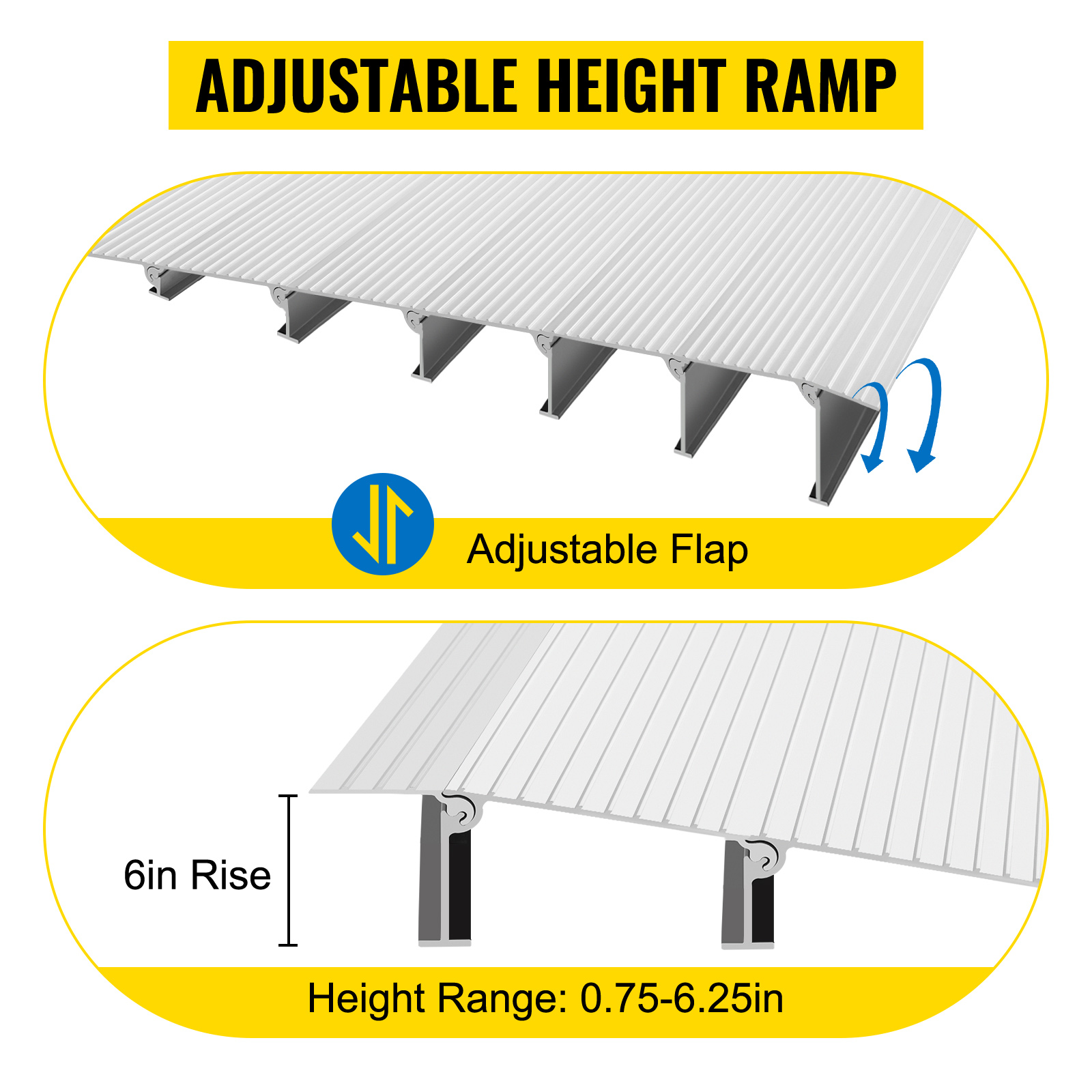 VEVOR Transitions Modular Entry Ramp, 6" Rise Door Threshold Ramp, Aluminum Threshold Ramp for Doorways Rated 800lbs Load Capacity, Adjustable Threshold Ramp for Wheelchair, Scooter, and Power Chair