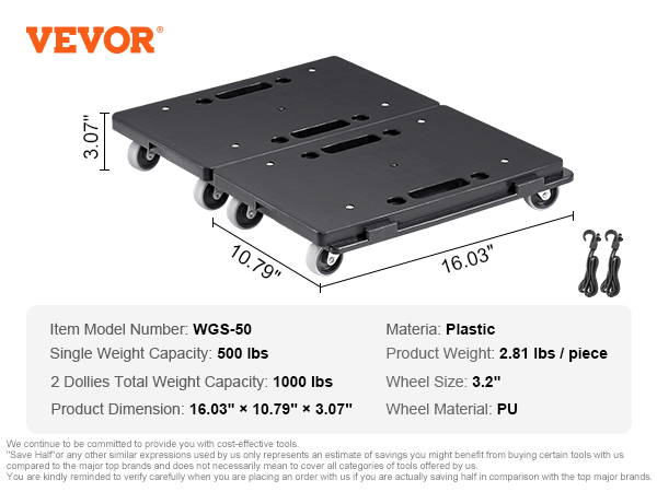 VEVOR Furniture Dolly, 500 lbs Capacity Each Count, Furniture