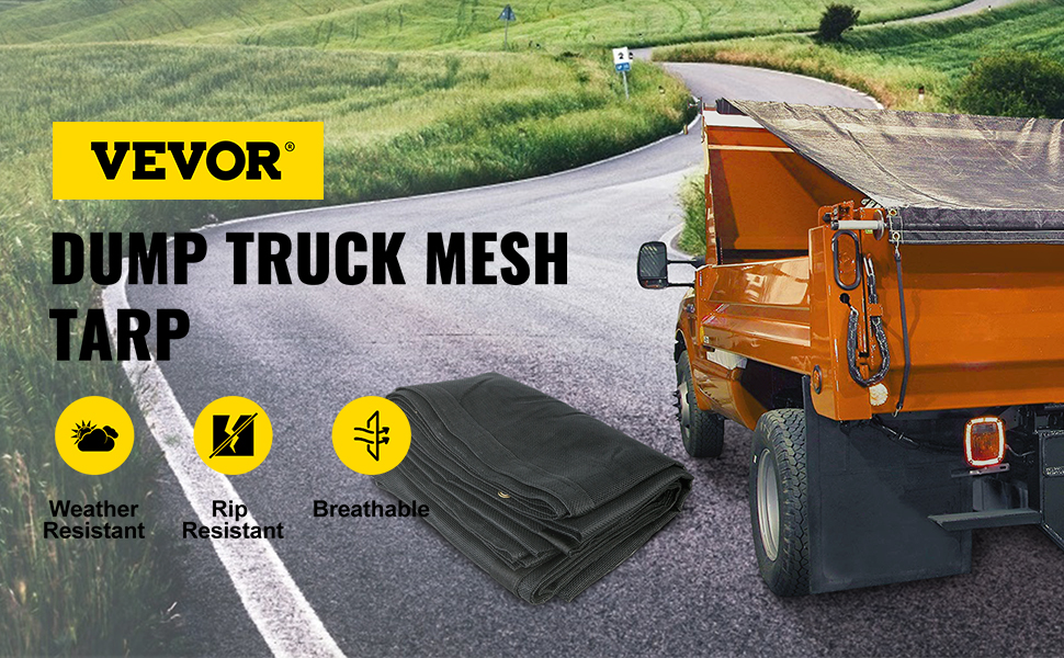 Black Multipurpose Protective Cover with Grommets VEVOR Dump Truck Mesh Tarp 8X10 Canopies 6 Pocket Opening Shade PVC Coated Tie Downs Dump Trucks Fences for Shade 