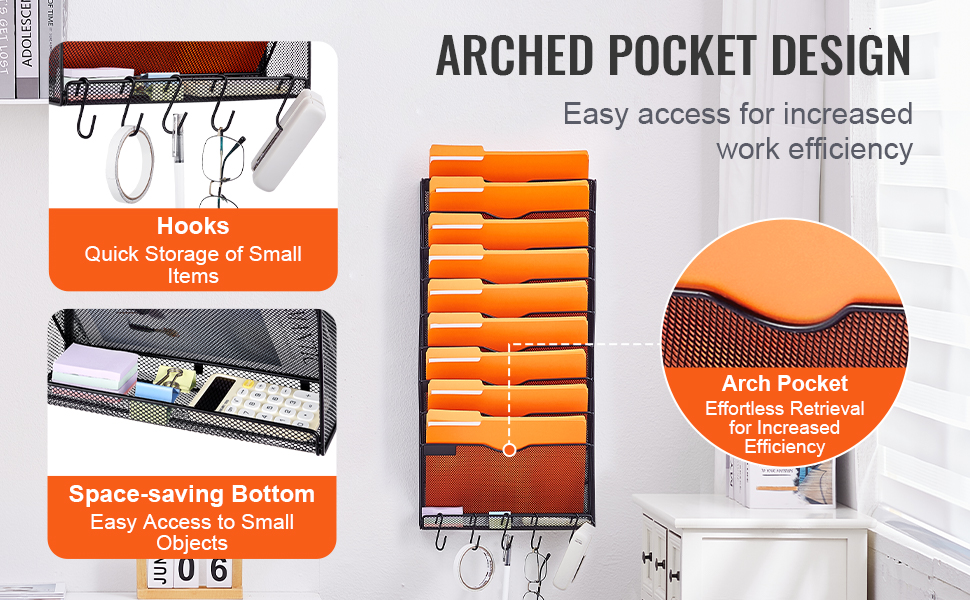 VEVOR File Wall Rack Mesh Wall File Holder 1-Piece 10 Pockets for ...