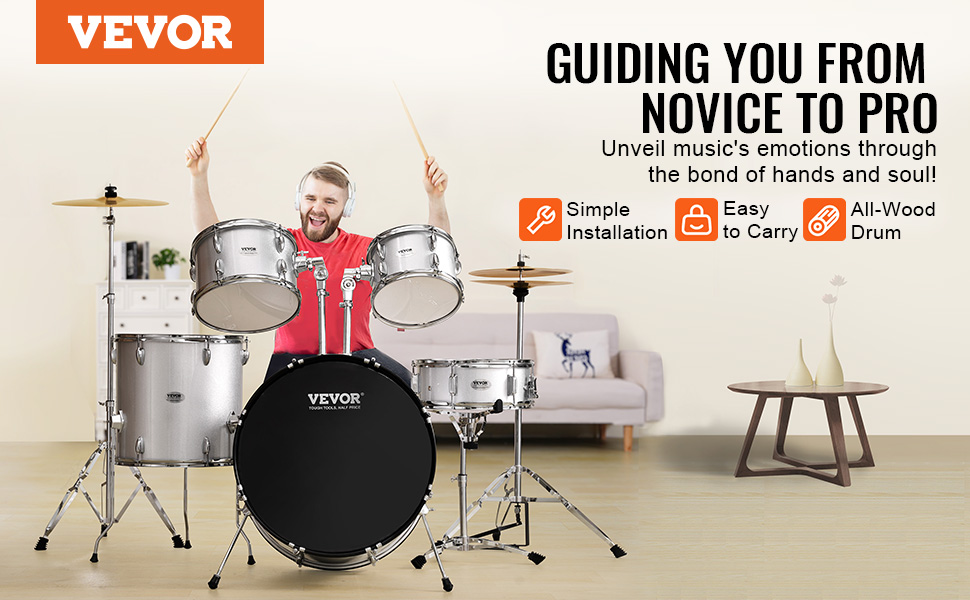 Adult Drum Set 5-Piece 22 in Complete Full Size Drum Kit with