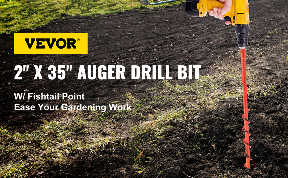 VEVOR Auger Drill Bit, 2'' (D) x 35'' (L) Garden Auger Drill Bit with