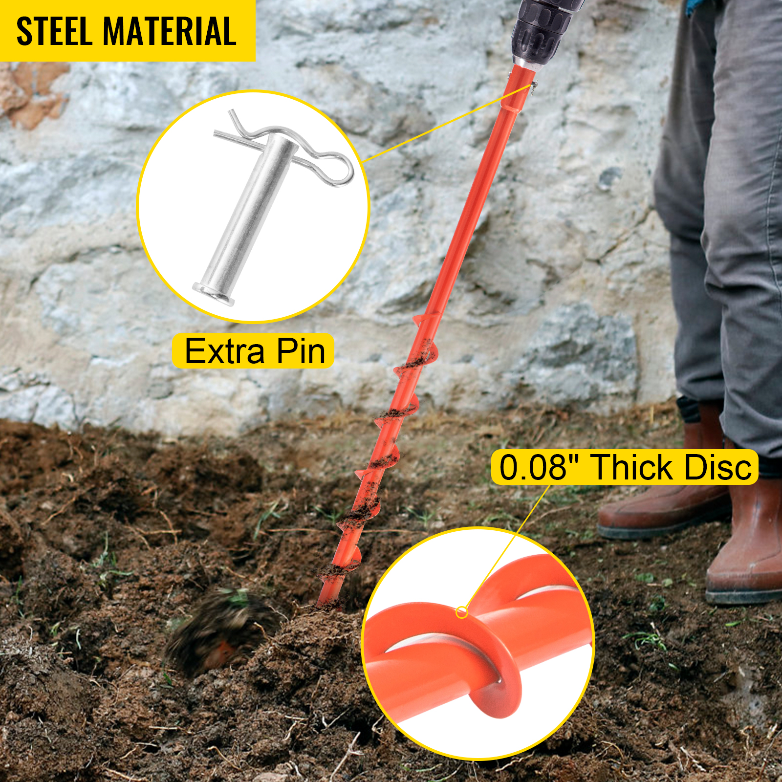 VEVOR Auger Drill Bit, 2'' (D) x 35'' (L) Garden Auger Drill Bit with