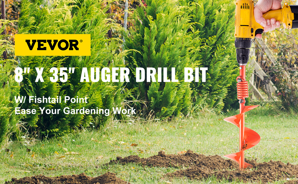 VEVOR Auger Drill, 8'' (D) x 35'' (L) Garden Auger Drill Bit with Shock