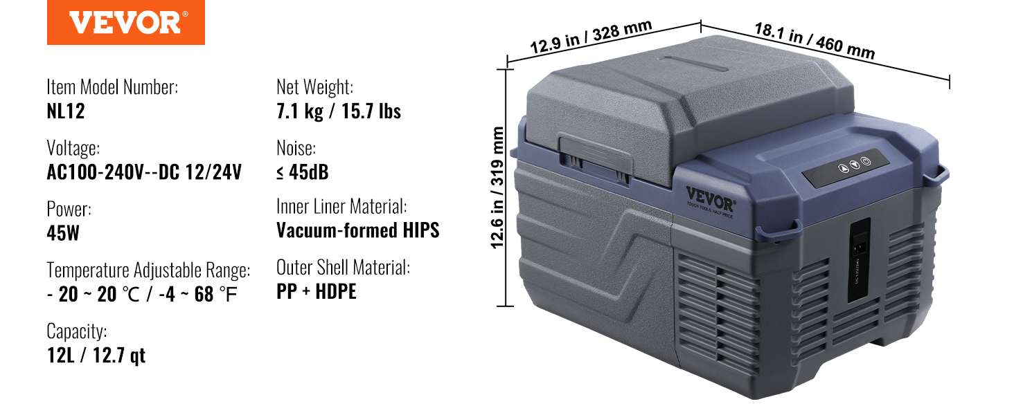 Portable car refrigerator,12 L,single zone