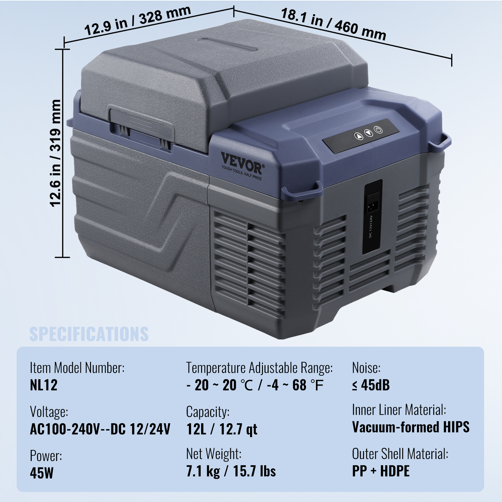 VEVOR 8/15/20/25/30/45/50/75L Portable Car Refrigerator Freezer Single Zone APP