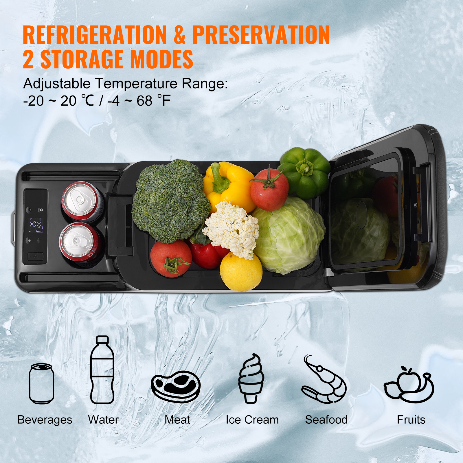 VEVOR 8/15/20/25/30/45/50/75L Portable Car Refrigerator Freezer Single Zone APP