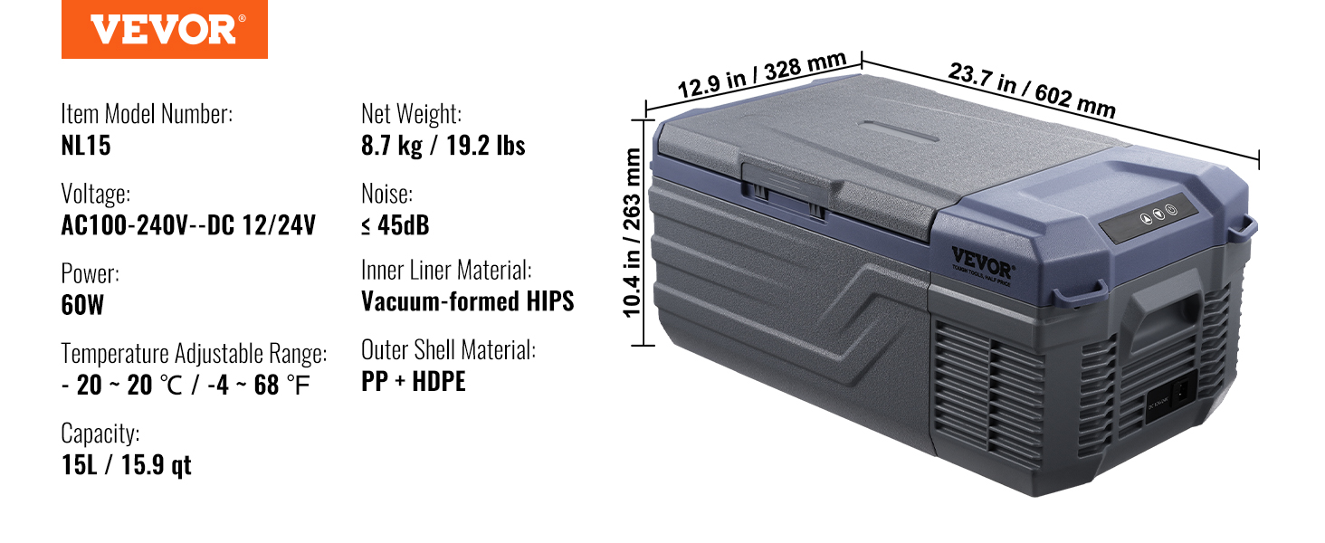 Portable car refrigerator,15 L,single zone