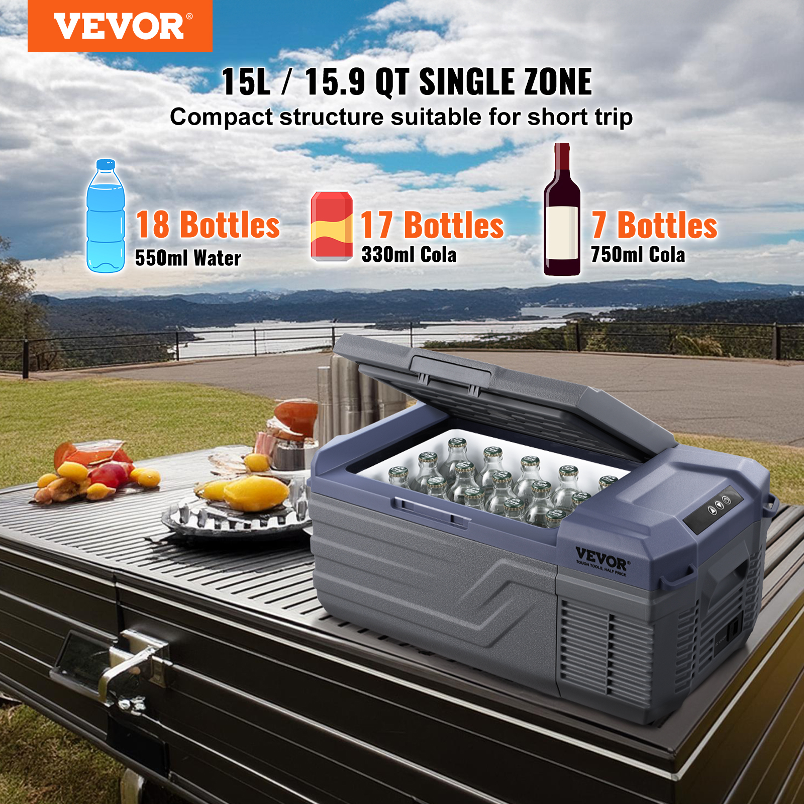 VEVOR 8/15/20/25/30/45/50/75L Portable Car Refrigerator Freezer Single Zone APP