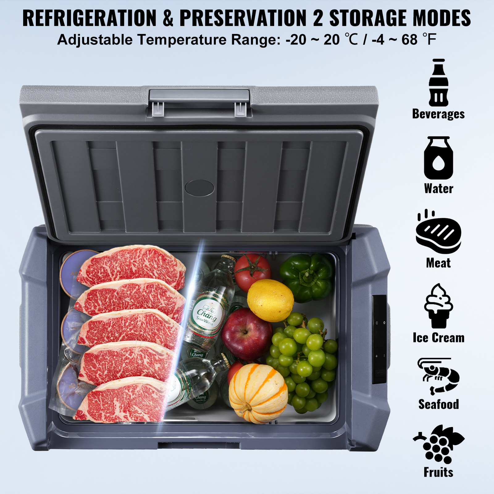 VEVOR 8/15/20/25/30/45/50/75L Portable Car Refrigerator Freezer Single Zone APP