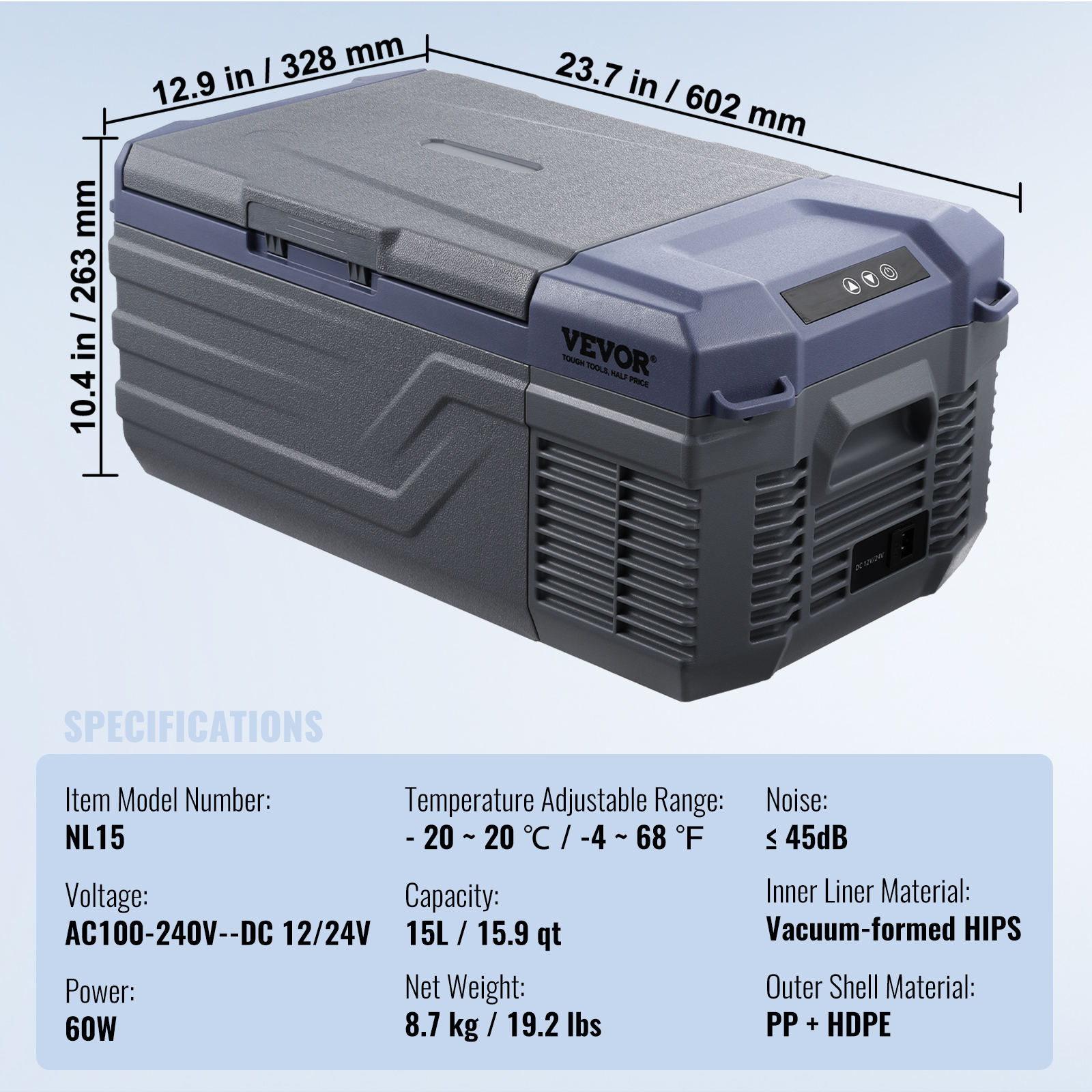 VEVOR 8/15/20/25/30/45/50/75L Portable Car Refrigerator Freezer Single Zone APP