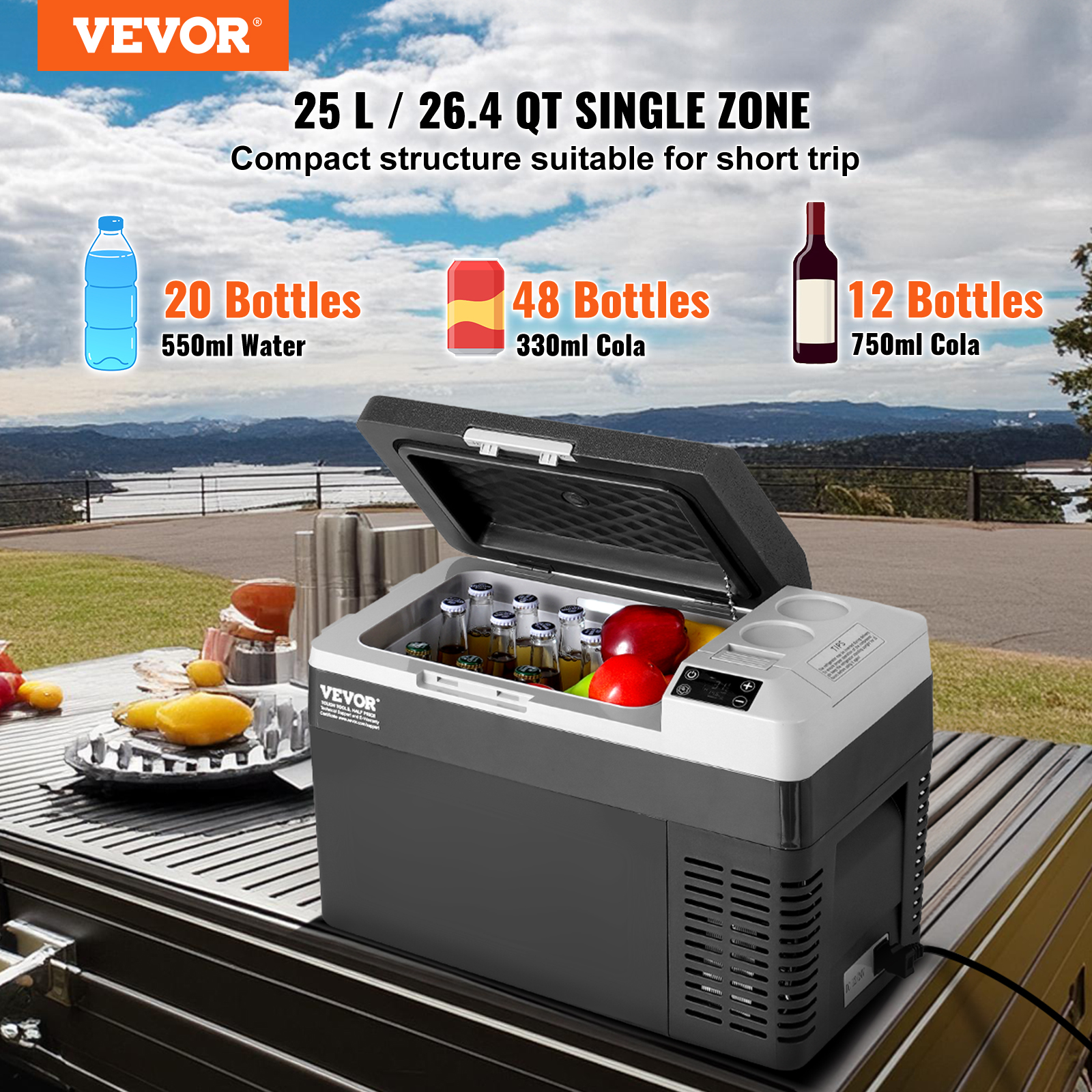 VEVOR 8/15/20/25/30/45/50/75L Portable Car Refrigerator Freezer Single Zone APP