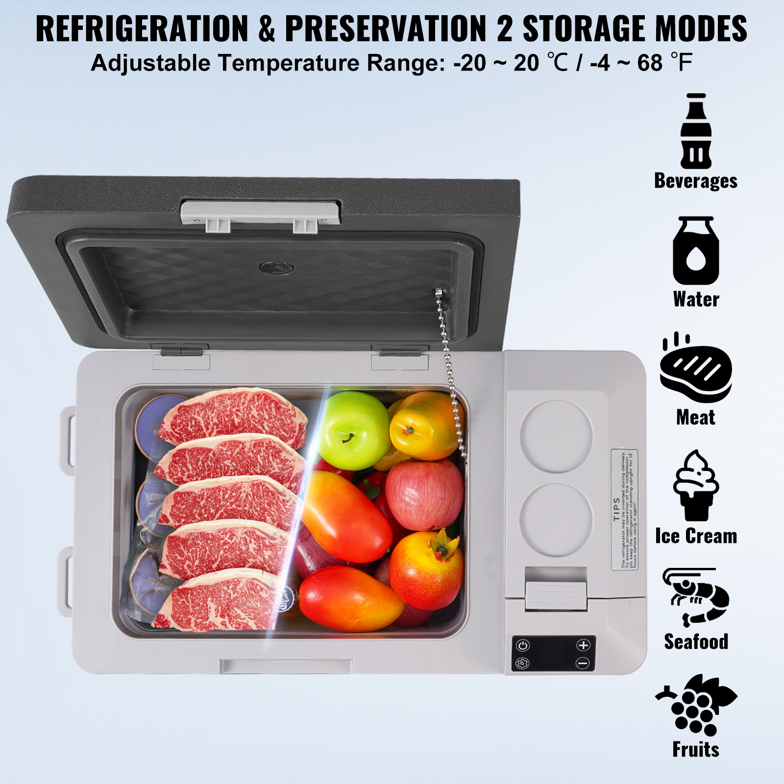 VEVOR 8/15/20/25/30/45/50/75L Portable Car Refrigerator Freezer Single Zone APP