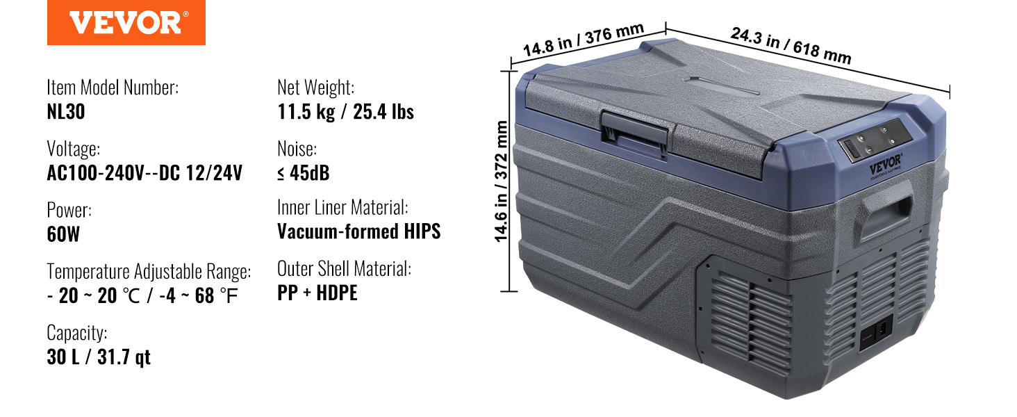 Portable car refrigerator,30 L,single zone