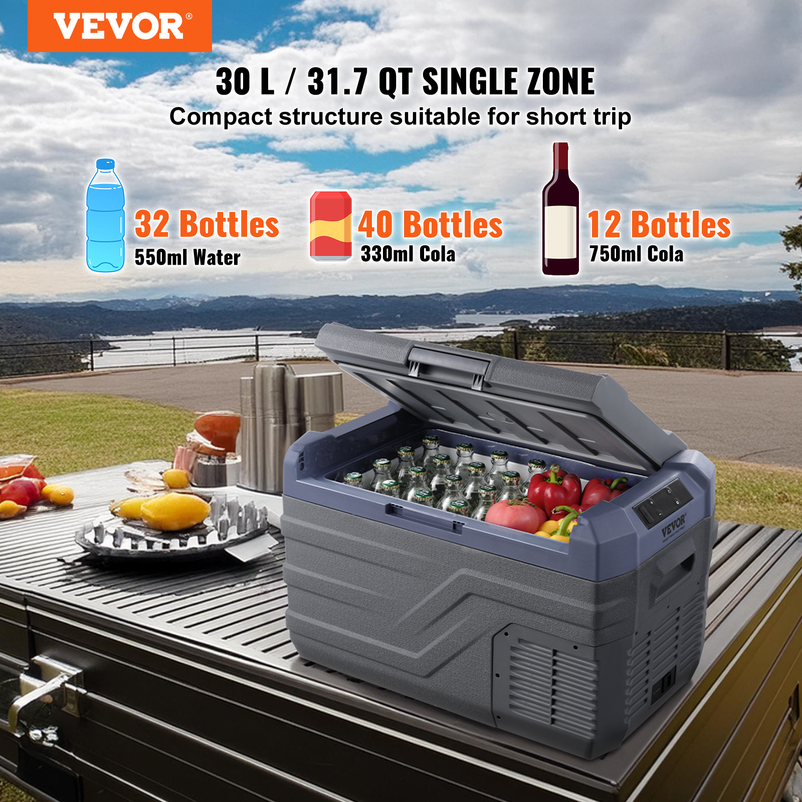 VEVOR 8/15/20/25/30/45/50/75L Portable Car Refrigerator Freezer Single Zone APP