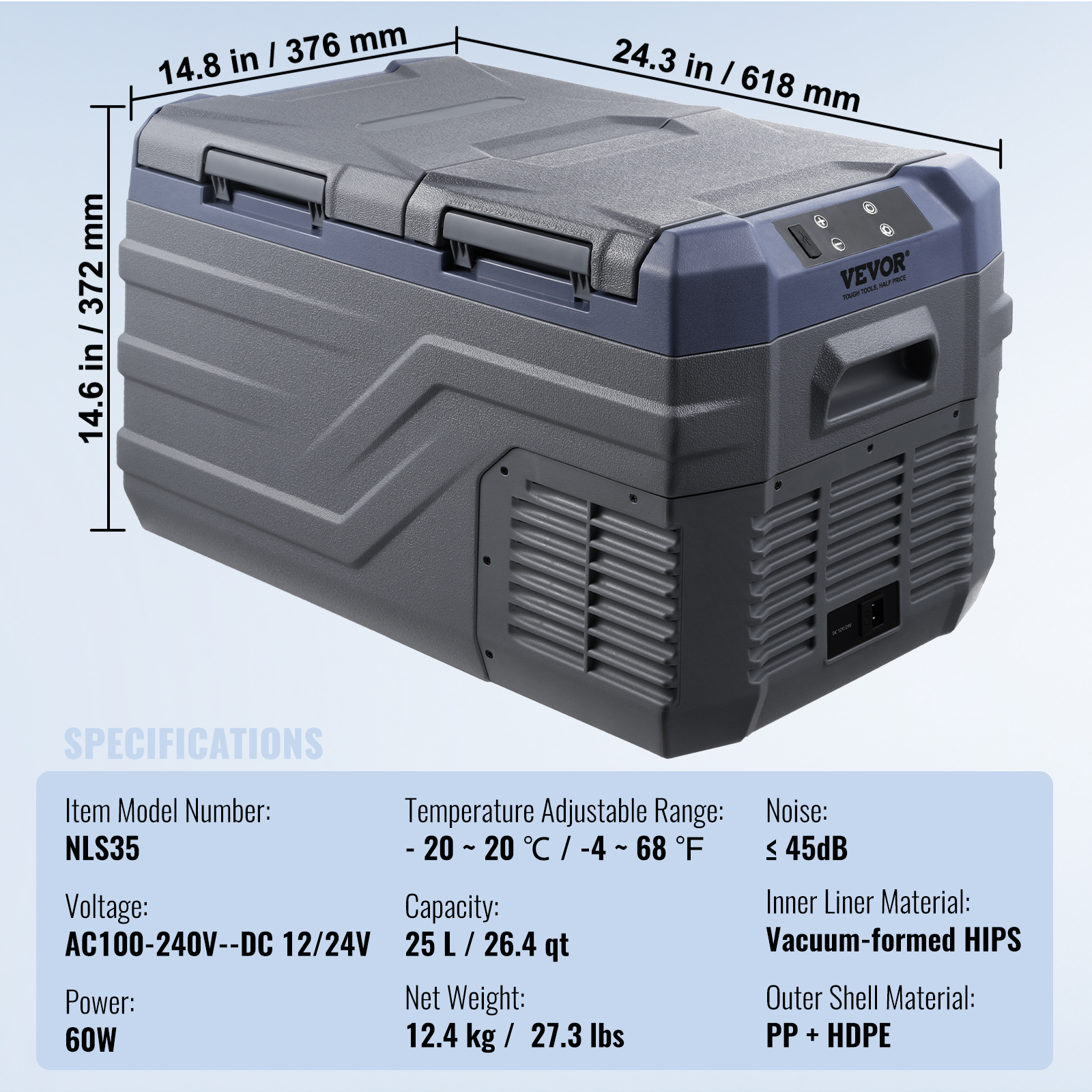 VEVOR 15/30/35/40/45/115L Portable Car Refrigerator Freezer Compressor Dual Zone