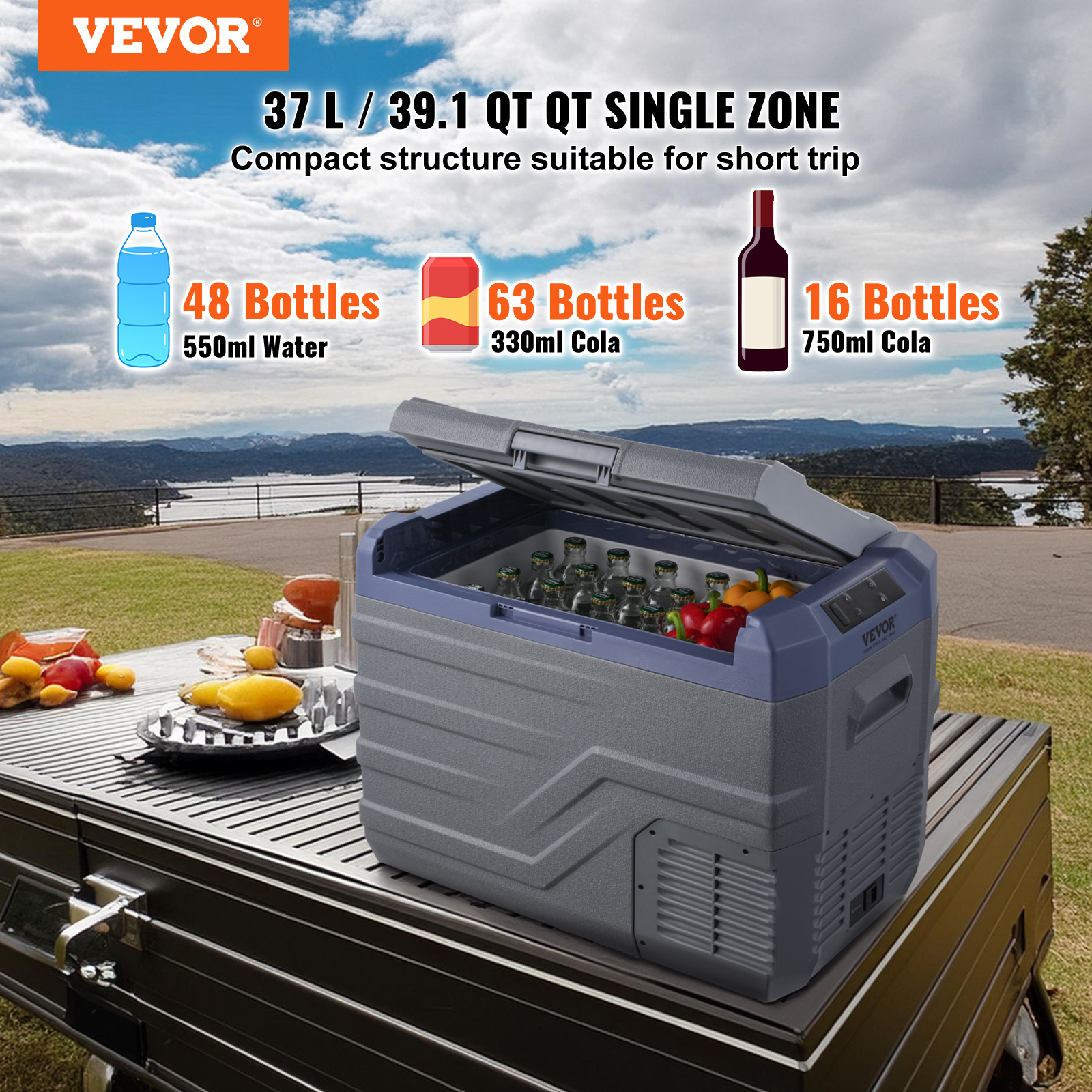 VEVOR 8/15/20/25/30/45/50/75L Portable Car Refrigerator Freezer Single Zone APP