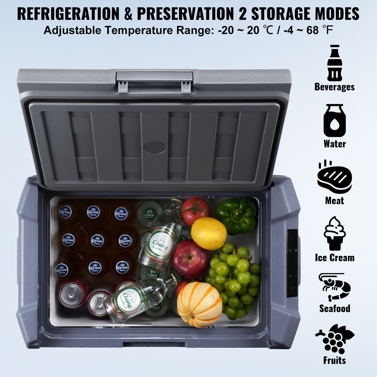 VEVOR 8/15/20/25/30/45/50/75L Portable Car Refrigerator Freezer Single Zone APP