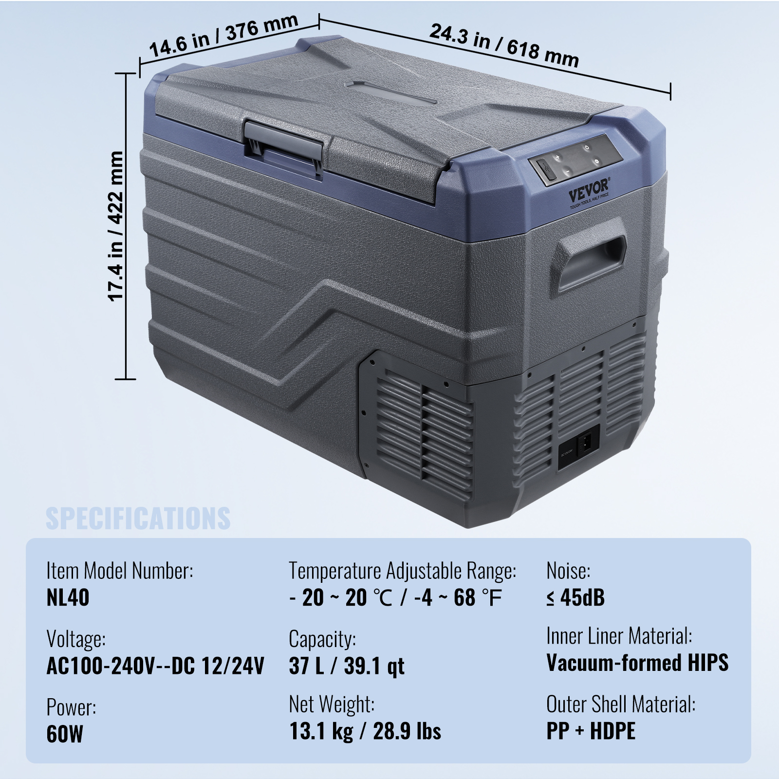 VEVOR 8/15/20/25/30/45/50/75L Portable Car Refrigerator Freezer Single Zone APP