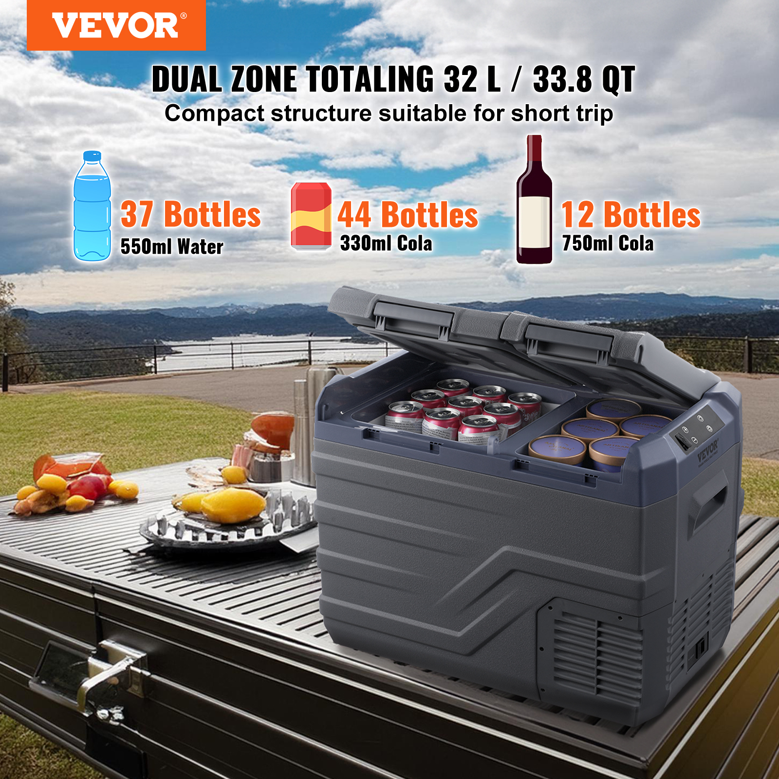 VEVOR 15/30/35/40/45/115L Portable Car Refrigerator Freezer Compressor Dual Zone