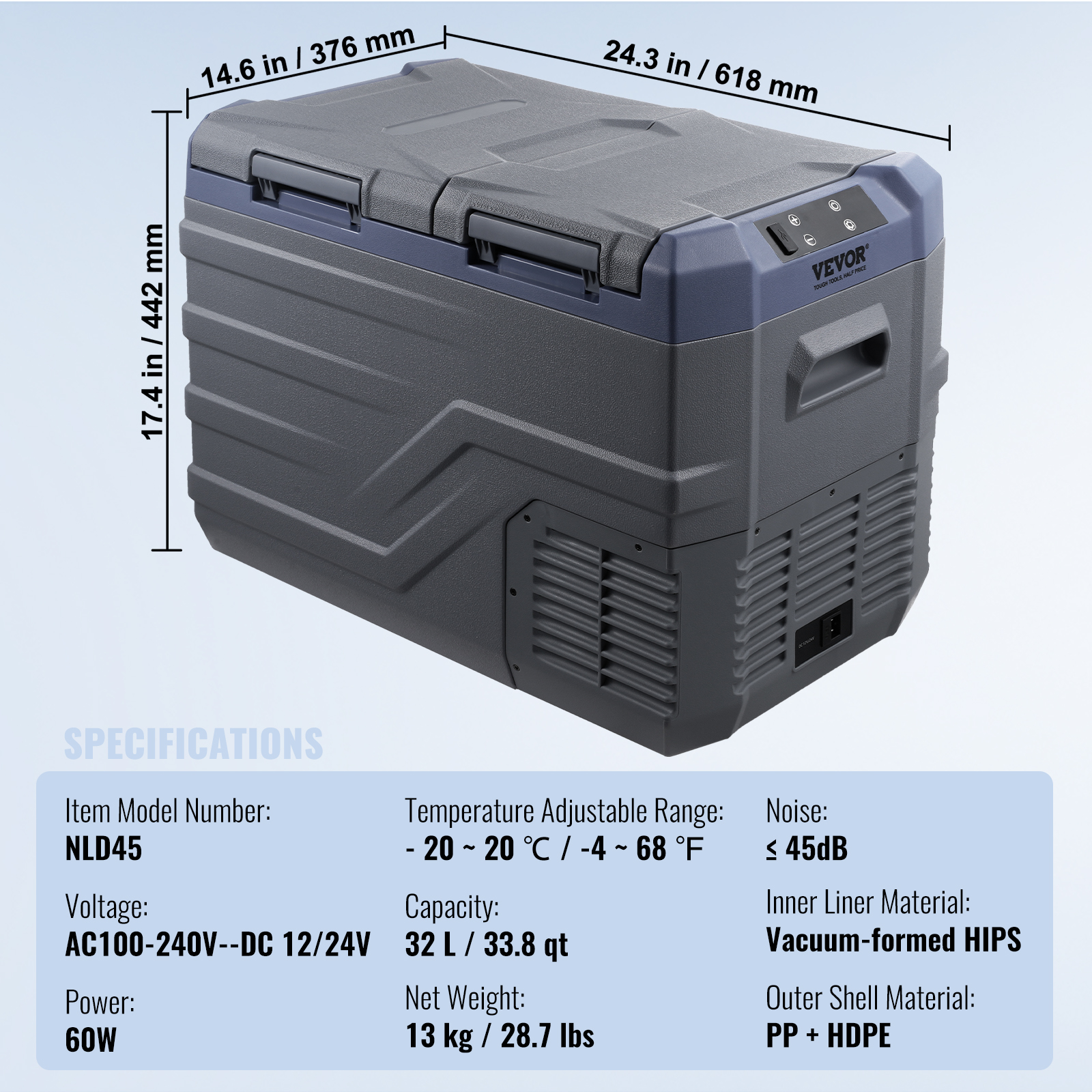 VEVOR 15/30/35/40/45/115L Portable Car Refrigerator Freezer Compressor Dual Zone