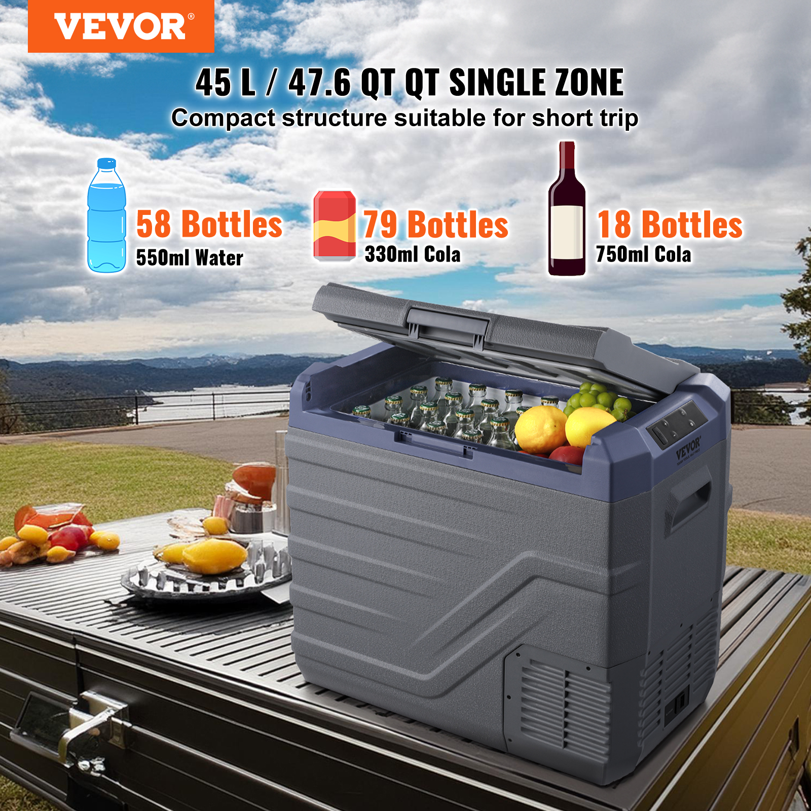 VEVOR 8/15/20/25/30/45/50/75L Portable Car Refrigerator Freezer Single Zone APP